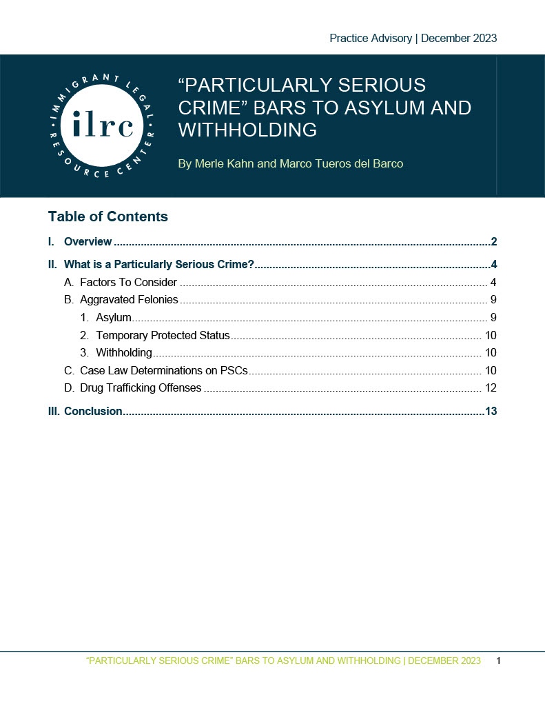 "Particularly Serious Crime" Bars to Asylum and Withholding Immigrant Legal Resource Center ILRC